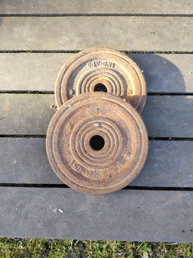 2 discos de pesas de 5 kg cada uno