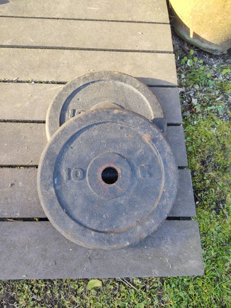 2 discos de pesas de 10 kg cada uno